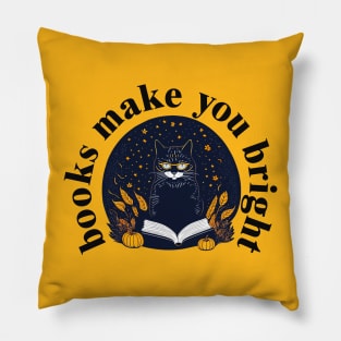 Books Make You Bright Halloween Magical Black Cat Miaw Book Pillow