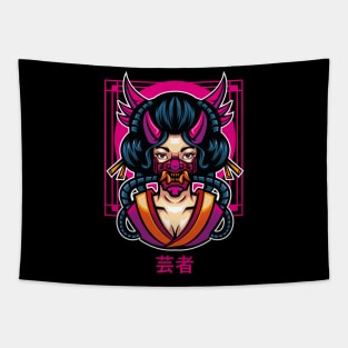 Geisha Oni Mask Tapestry