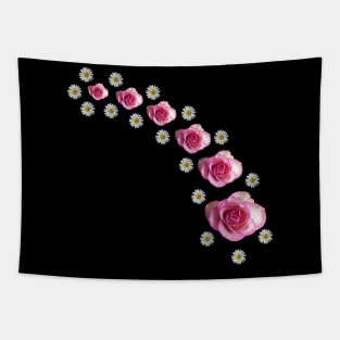 roses, daisy flowers, blooming daisies, pink rose Tapestry