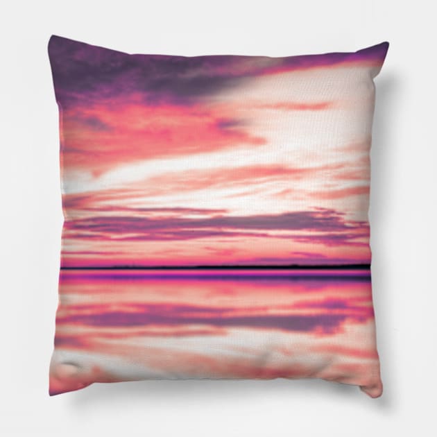 Pink Sky Beach Sunset Pillow by deadright