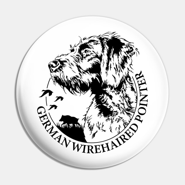 German Wirehaired Pointer Hunting Dog portrait Pin by wilsigns
