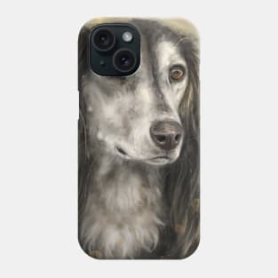 Painting of a Long Hair Brown and White Saluki Dog on Yellow Brown Background Phone Case