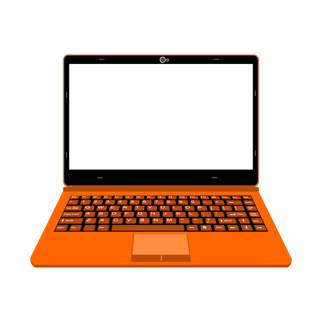 realistic laptop vector illustration in black and orange color by asepsarifudin09