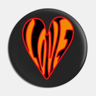 Hippie Style Love Heart, Orange, Red and Black Pin