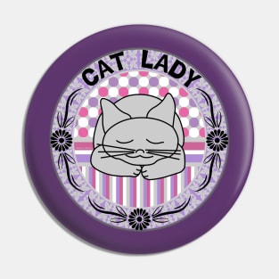 Cat Lady Pink Pattern Oval Pin