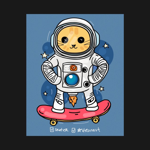 Cute Astronaut and Skater Cat by FlitStudio