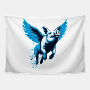 Blue flying pig Tapestry