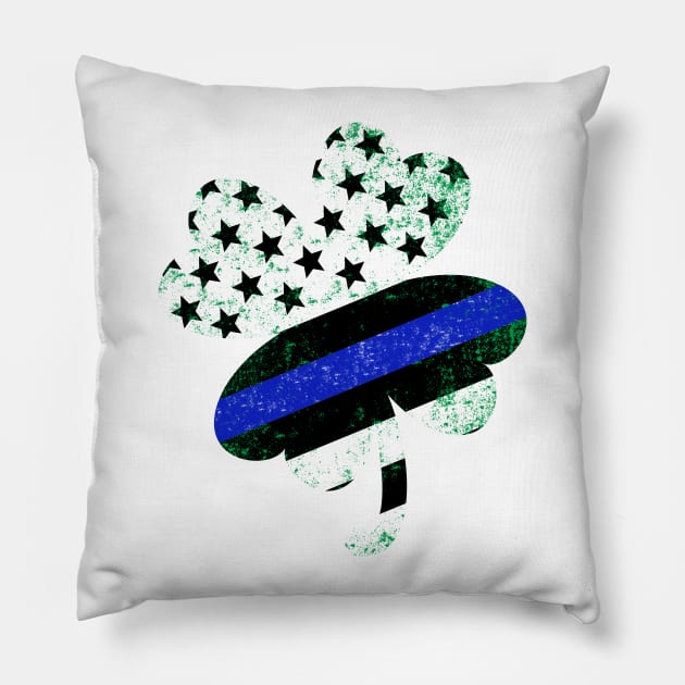 Shamrock shaped symbol with blue line flag for the police Pillow by CMDesign