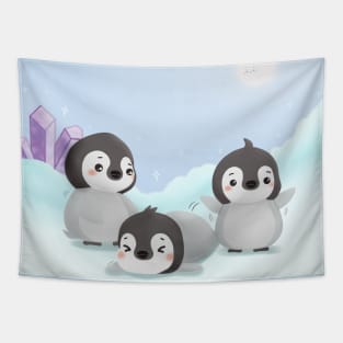 Three Cute Emperor Baby Penguins Tapestry