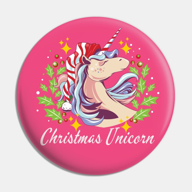 Cute Christmas Unicorn Pin by Jane Winter