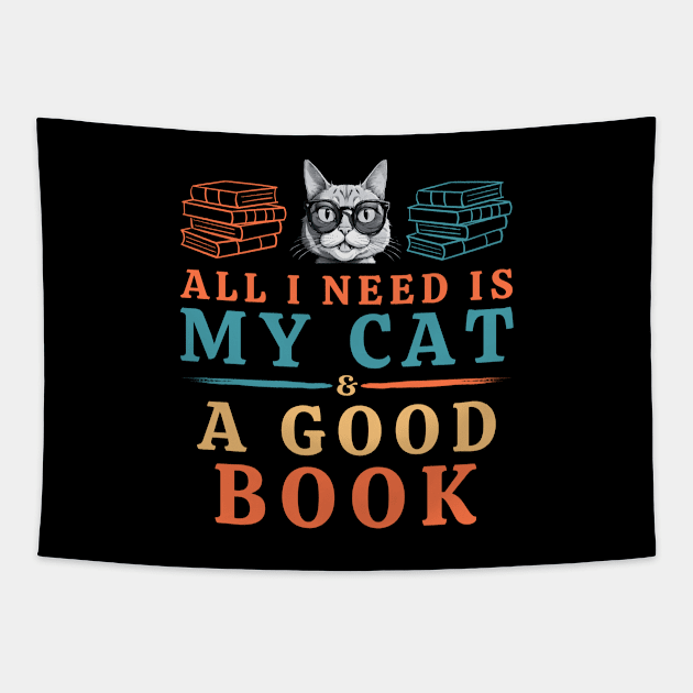 All I Need is My Cat & a Good Book Tapestry by Pikalaolamotor