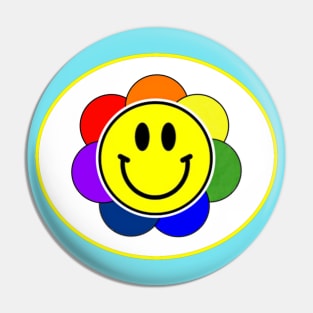 Rainbow Flower Smiley Face Pin