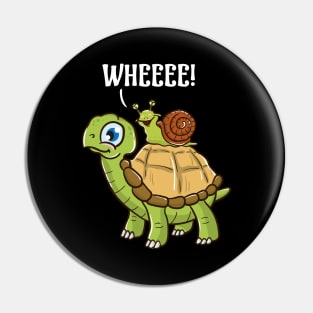 Cute & Funny Snail Riding on Turtle Yelling Wheee! Pin