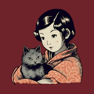 Lovely asian young girl with cat T-Shirt