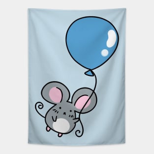 Blue Balloon Gray Mouse Tapestry