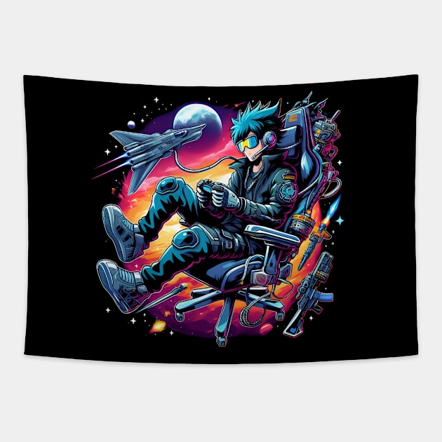 Space gamer cyber punk Tapestry by beangeerie