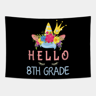 Flowers Unicorn Student Hello 8th Grade Class Back To School Tapestry