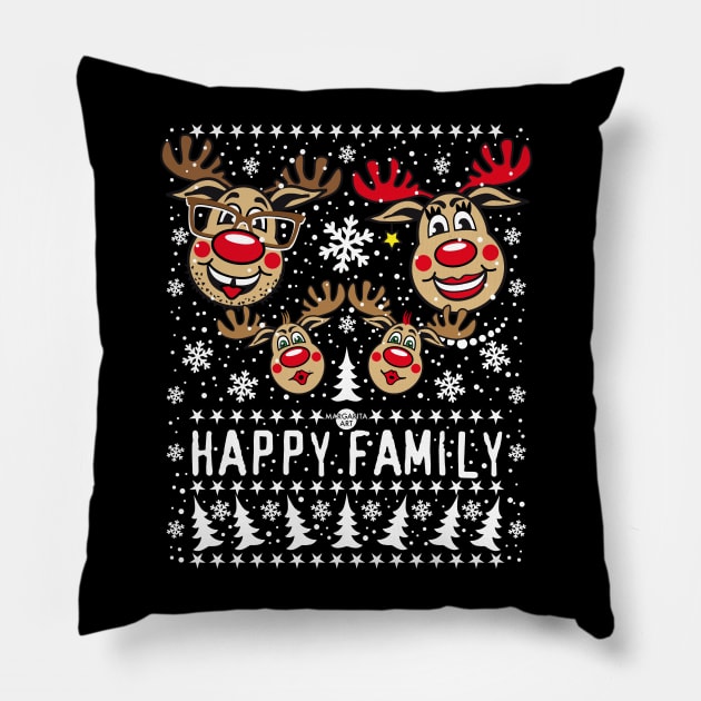 100 Reindeer Rudolph HAPPY FAMILY 2 Children Pillow by Margarita7