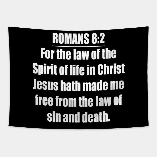 Romans 8:2 King James Version (KJV) Bible Verse Typography Tapestry by Holy Bible Verses