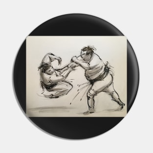 Sumo #7 - Sumo wrestlers ink wash painting on paper Pin