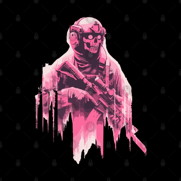 Retro pink skull soldier by TomFrontierArt