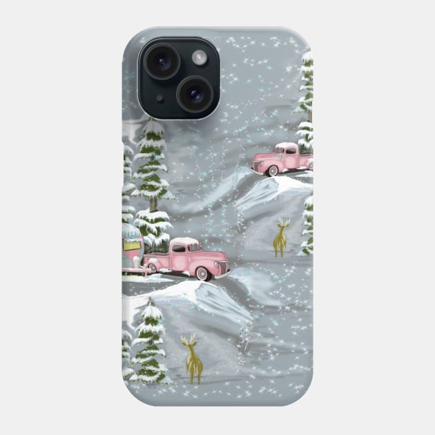 Winter glamping Vintage Camper Phone Case by Salzanos