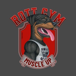 Fun Rottweiler in Rott Gym Muscle Up with red accents T-Shirt