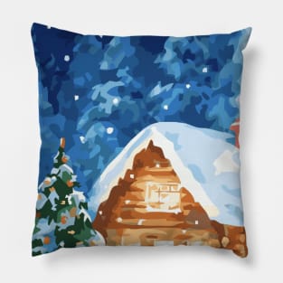 Snowing Cottage Pillow