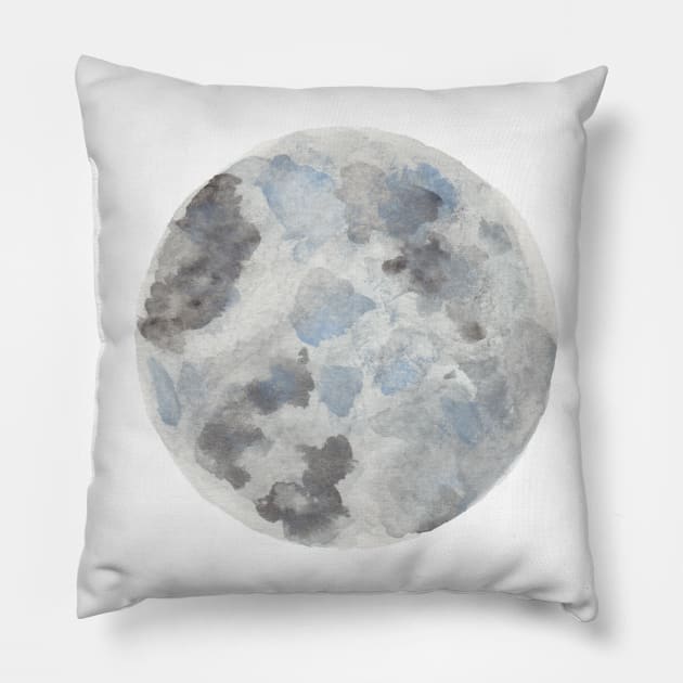 Cute Watercolor Painted Full Moon Pillow by moonjellycollective