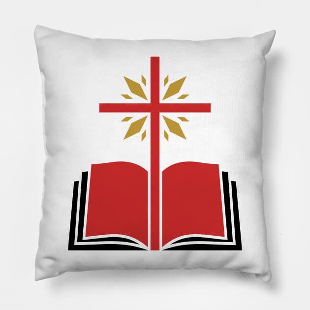 Cross of the Lord Jesus Christ and an open bible. Pillow by Reformer