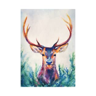 watercolor deer with big antlers T-Shirt