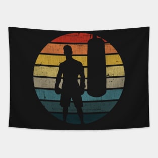 Boxing Silhouette On A Distressed Retro Sunset product Tapestry