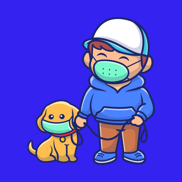 Cute Boy With Dog Wearing Mask Cartoon by Catalyst Labs