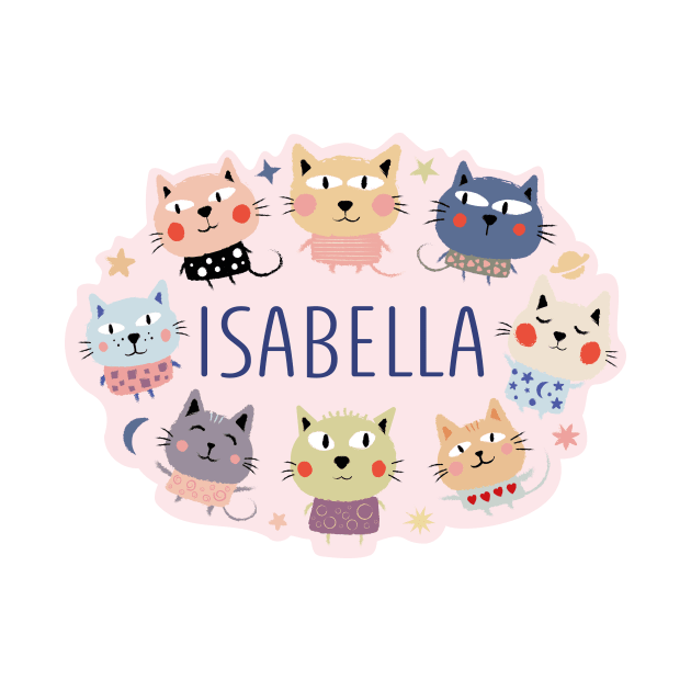 Isabella name with cartoon cats by WildMeART