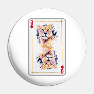 Lioness Head Queen of Diamonds Playing Card Pin