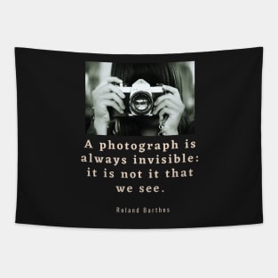 Roland Barthes quote: a photograph is always invisible: it is not it that we see Tapestry