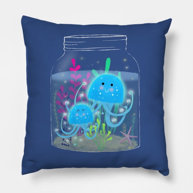 Vacation Memories With Jellyfish In A Jar Pillow by LittleBunnySunshine