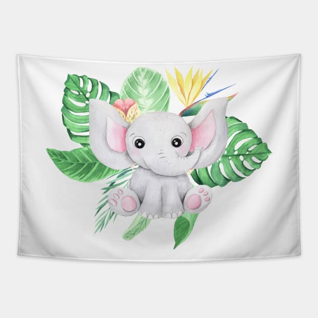 Cute Baby Elephant Tapestry by FunnyMoonCosmic