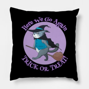 Funny Lazy Witch Cat Halloween Pillow