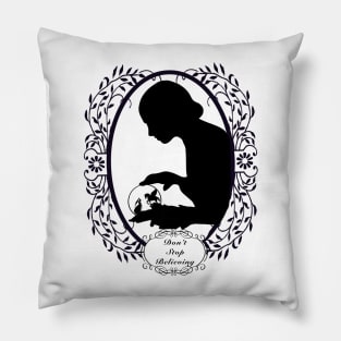 Silhouette Young Woman  With Fairy Princess and Pegasus| Victorian Frame| Motivational Quote| Banner| Victorian Wall Art| Halloween Wall Art Pillow