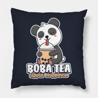 Cartoon Panda Drinking Boba : Sipping Happines Pillow