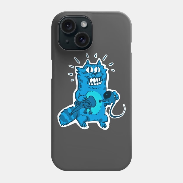 pyscho cat and unlucky mouse funny cartoon blue tint Phone Case by anticute