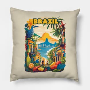 Vintage Travel Brazil Design Pillow