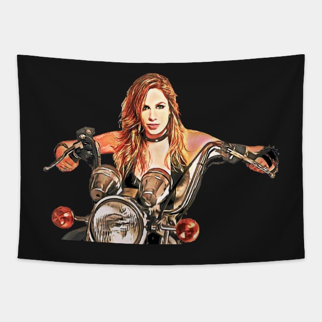 Crowsreign girl on motorcycle Tapestry by rodgergise