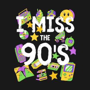 I Miss the 90's Nostalgia Vintage 1990s Throwback Yellow/Purple/Green T-Shirt