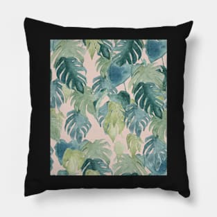 tropical watercolor botanical monstera and palm leaves Pillow