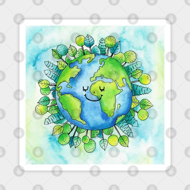 Mother earth Watercolor Magnet by Mako Design 