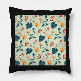 Tropical plant pattern orange and green Pillow