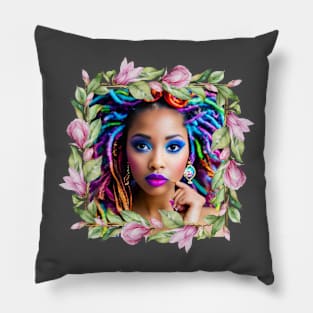 Color Dreads on black female Pillow