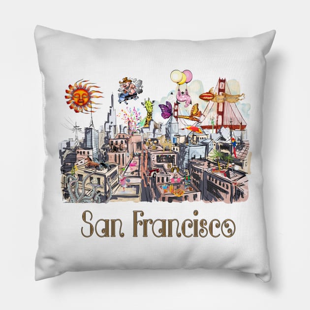 Pop Art Surreal CRAZY San Francisco Pillow by IconicTee